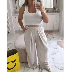 FREE PEOPLE Nothin' to Say Elastic Waist Pants in Champagne Dream Size Large